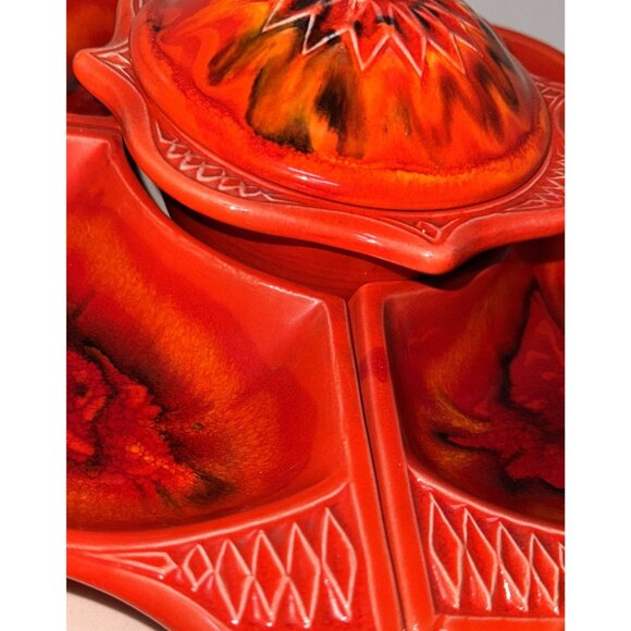 Calif. Orig. 755 759 U. S. A. Pottery MCM Serving Set Bright Orange Red - Picture 4 of 12